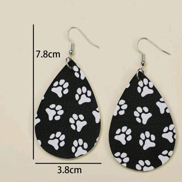 Paw Print Dangling Hook Earrings - Picture 2 of 3